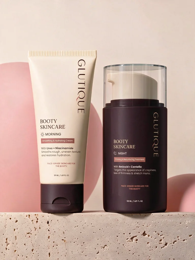 Glutique Booty Skincare Morning and Night products